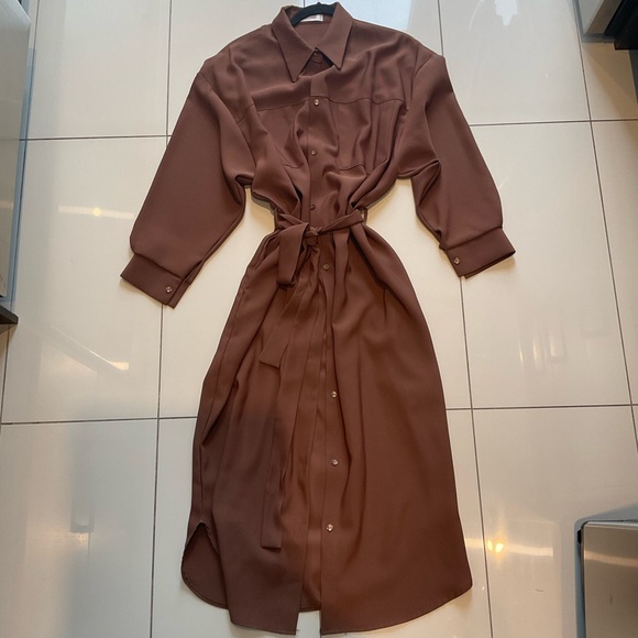 STORETS LONG DRESS COAT IN BROWN - Picture 1 of 7